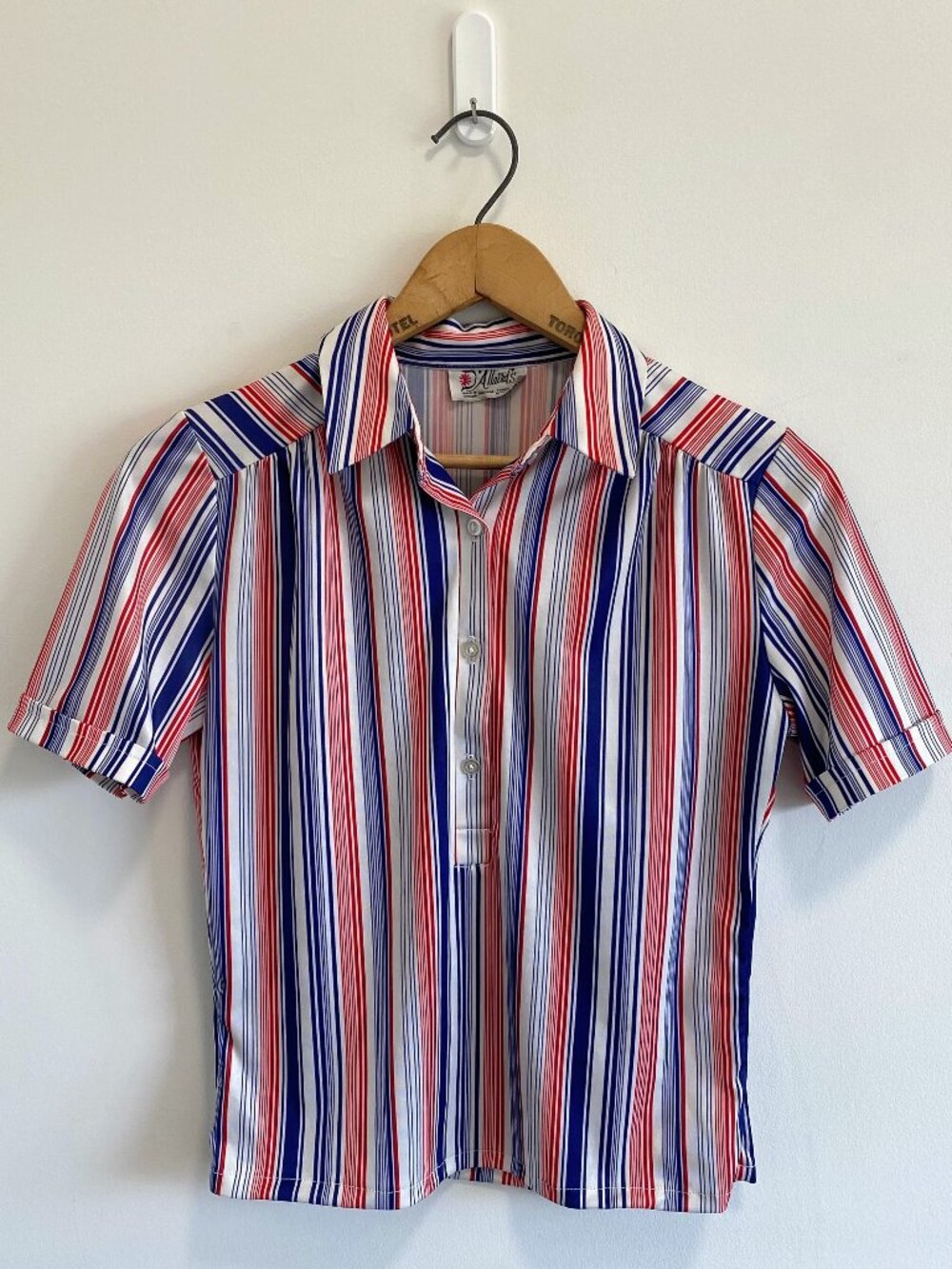Vintage Short Sleeve Striped Blouse / 70s / Made in Canada